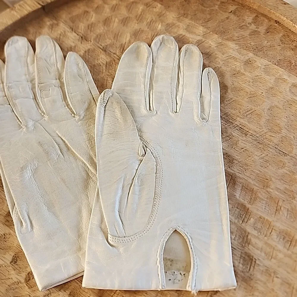 100% Silk & Leather Vintage Gloves WP 9633